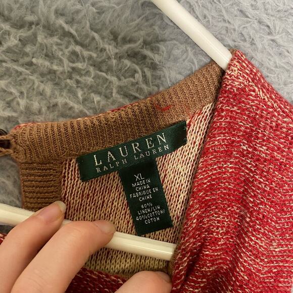 Lauren Ralph Lauren womens linen blend knit sweater tank striped keyhole back XL - Picture 4 of 6